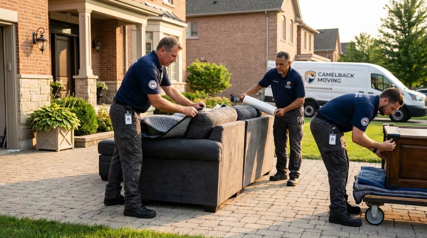 Large estate moving crew wrapping furniture in East Rochester, NY