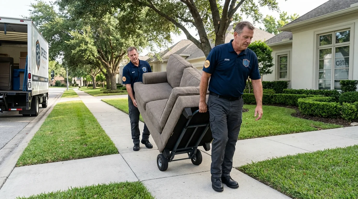 Local residential moving crew loading furniture in East Rochester, NY